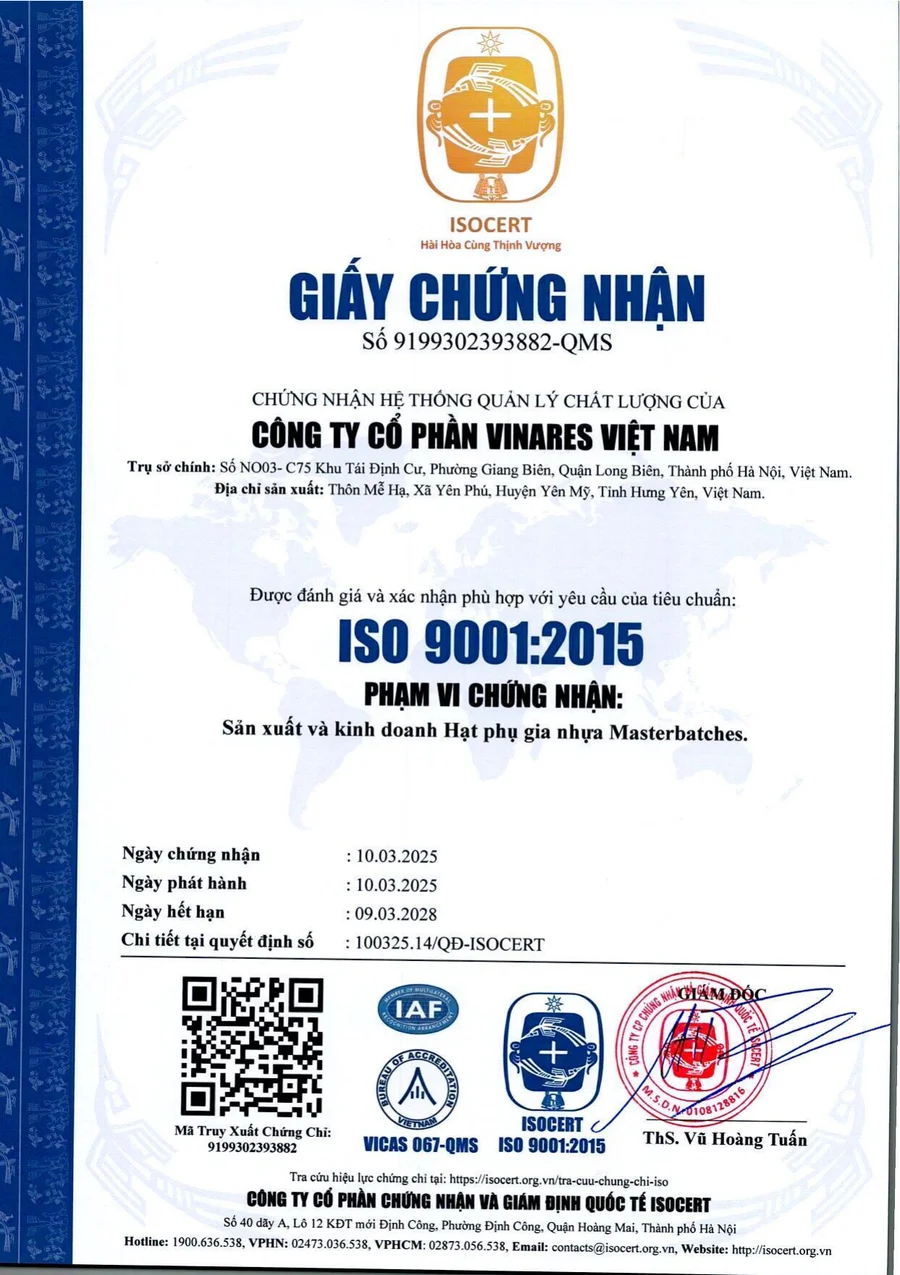 VINARES ISO 9001:2015 certificate